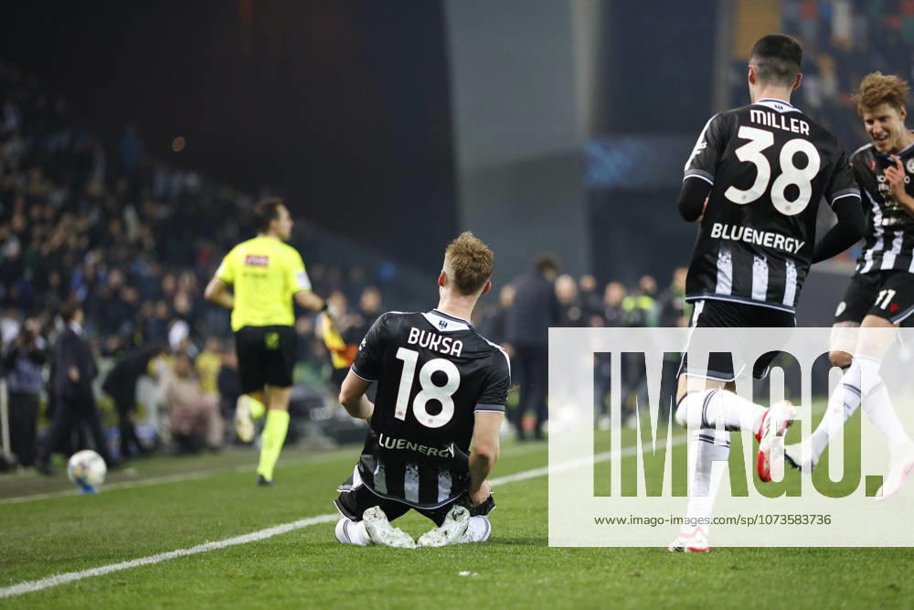 Udinese s Adam Buksa celebrates after scoring a goal during the Italian Serie A Enilive match between Udinese Calcio vs ACF Fiorentina at the Bluenergy Stadium in Udinese, Italy