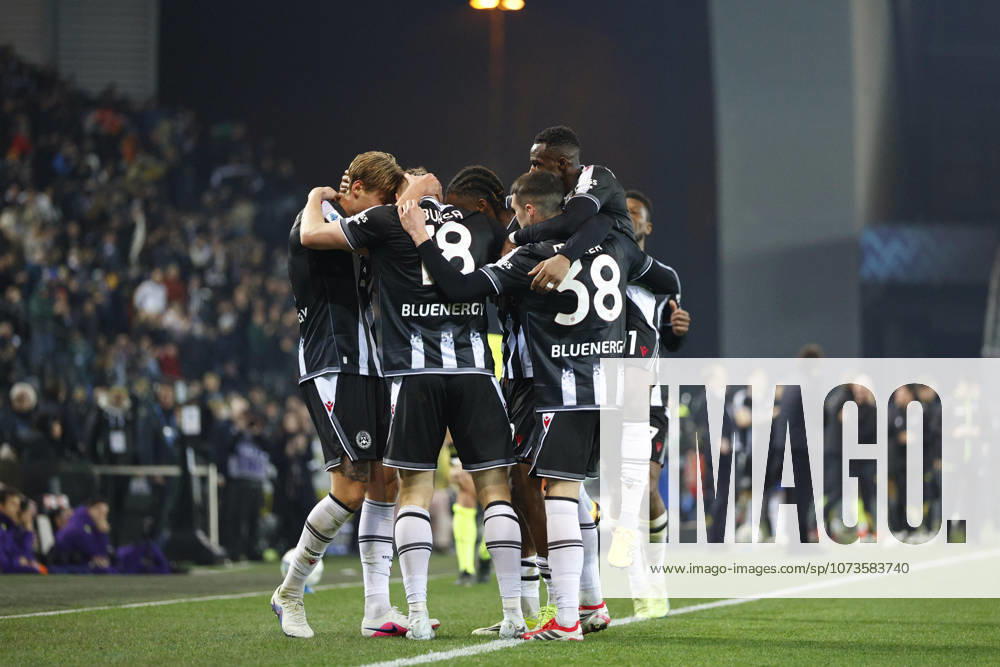 Udinese s Adam Buksa celebrates after scoring a goal during the Italian Serie A Enilive match between Udinese Calcio vs ACF Fiorentina at the Bluenergy Stadium in Udinese, Italy