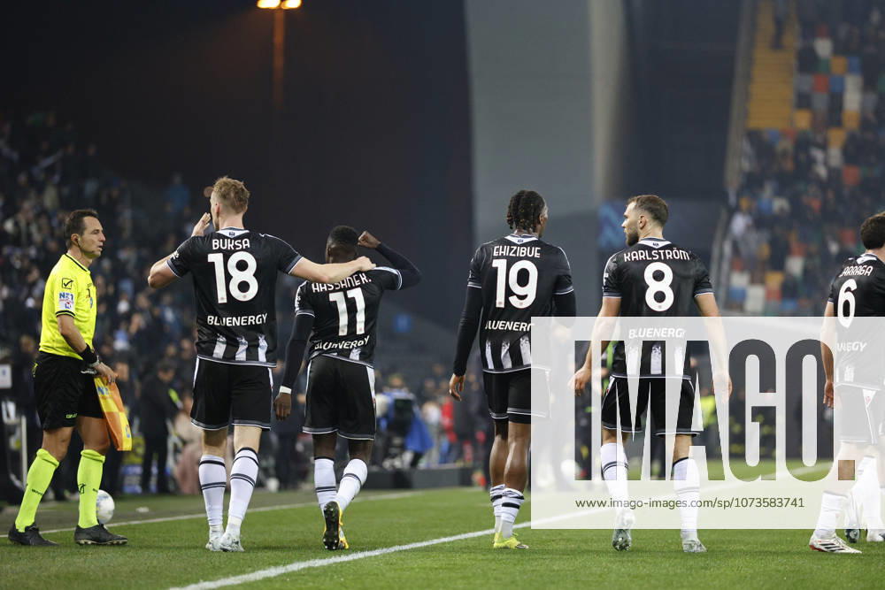 Udinese s Adam Buksa celebrates after scoring a goal during the Italian Serie A Enilive match between Udinese Calcio vs ACF Fiorentina at the Bluenergy Stadium in Udinese, Italy