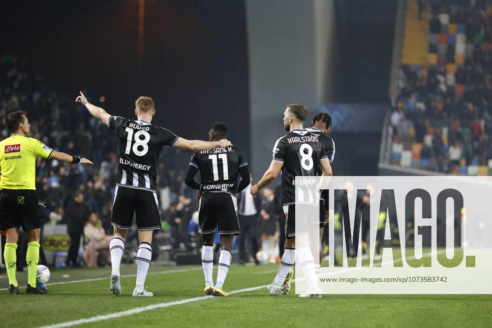 Udinese s Adam Buksa celebrates after scoring a goal during the Italian Serie A Enilive match between Udinese Calcio vs ACF Fiorentina at the Bluenergy Stadium in Udinese, Italy