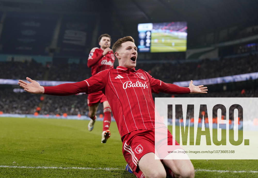 Manchester, England, 4th March 2026. Elliot Anderson of Nottingham Forest celebrates scoring their second equalising goal during the Manchester City vs Nottingham Forest Premier League match at the Etihad Stadium, Manchester. Picture credit should read: Andrew Yates Sportimage . SPI_077_AY_Manchester_City_Forest SPI-4576-0076