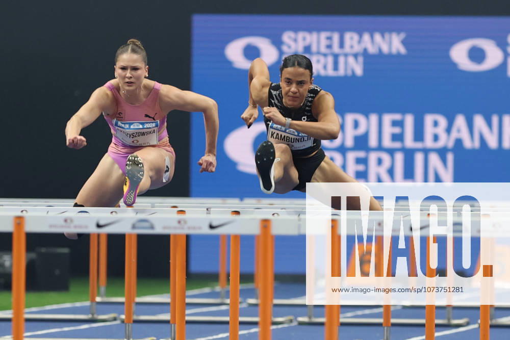 From the left: 60m Hurdles Women, Pia SKRZYSZOWSKA (POL), 60m Hurdles Women, Polish recorder¯100-metre hurdles, Ditaji KAMBUNDJI (SUI), 60m Hurdles Women, 100-metre hurdles world champion, during the ISTAF Indoor Berlin at Uber Arena Berlin, March 6, 2026 in Berlin, Germany. Berlin Germany