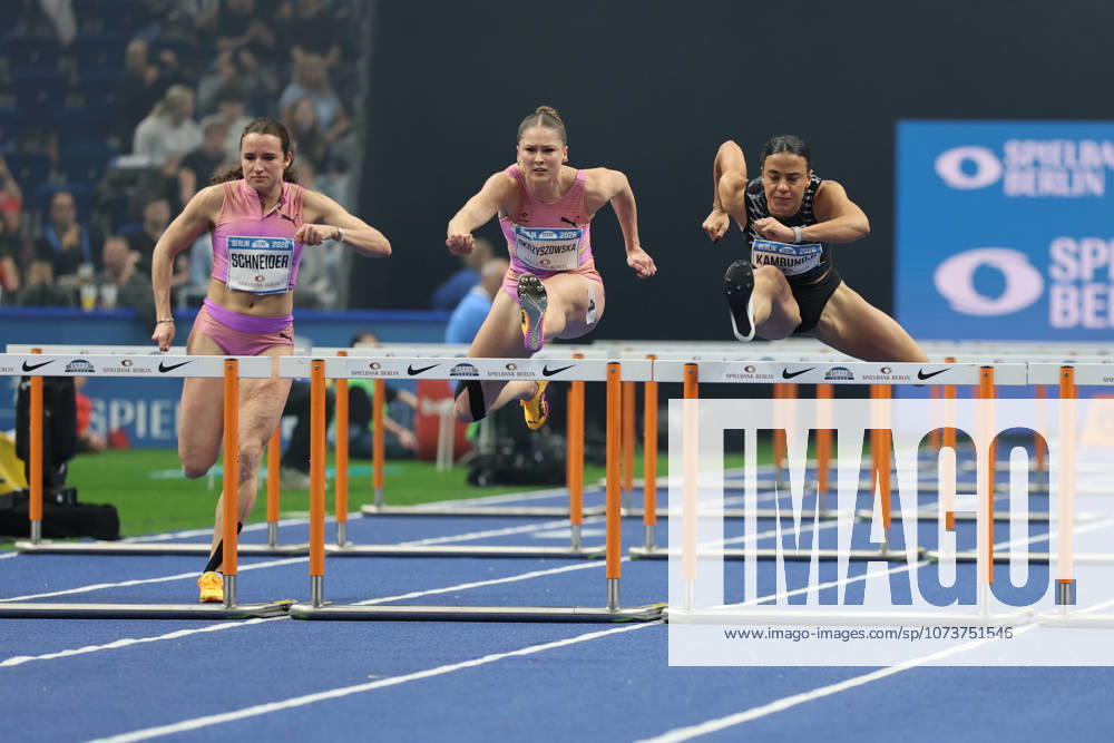 From the left: Rosina SCHNEIDER (GER), 60m Hurdles Women, Pia SKRZYSZOWSKA (POL), 60m Hurdles Women, Polish recorder¯100-metre hurdles, Ditaji KAMBUNDJI (SUI), 60m Hurdles Women, 100-metre hurdles world champion, during the ISTAF Indoor Berlin at Uber Arena Berlin, March 6, 2026 in Berlin, Germany. Berlin Germany