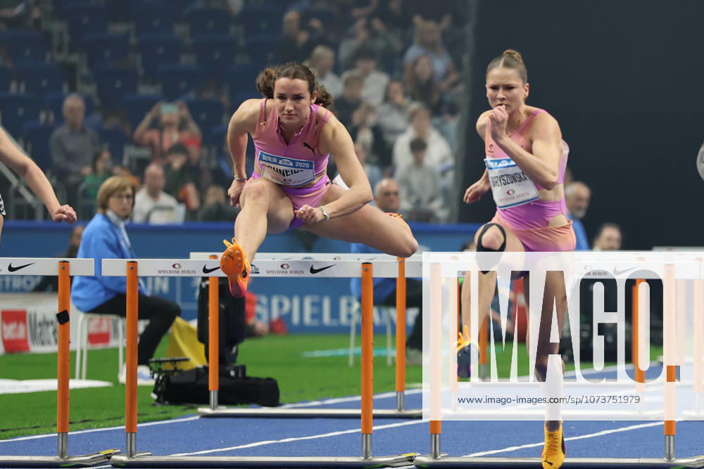 from the left: Rosina SCHNEIDER (GER), 60m Hurdles Women, Pia SKRZYSZOWSKA (POL), 60m Hurdles Women, Polish recorder¯100-metre hurdles, during the ISTAF Indoor Berlin at Uber Arena Berlin, March 6, 2026 in Berlin, Germany. Berlin Germany