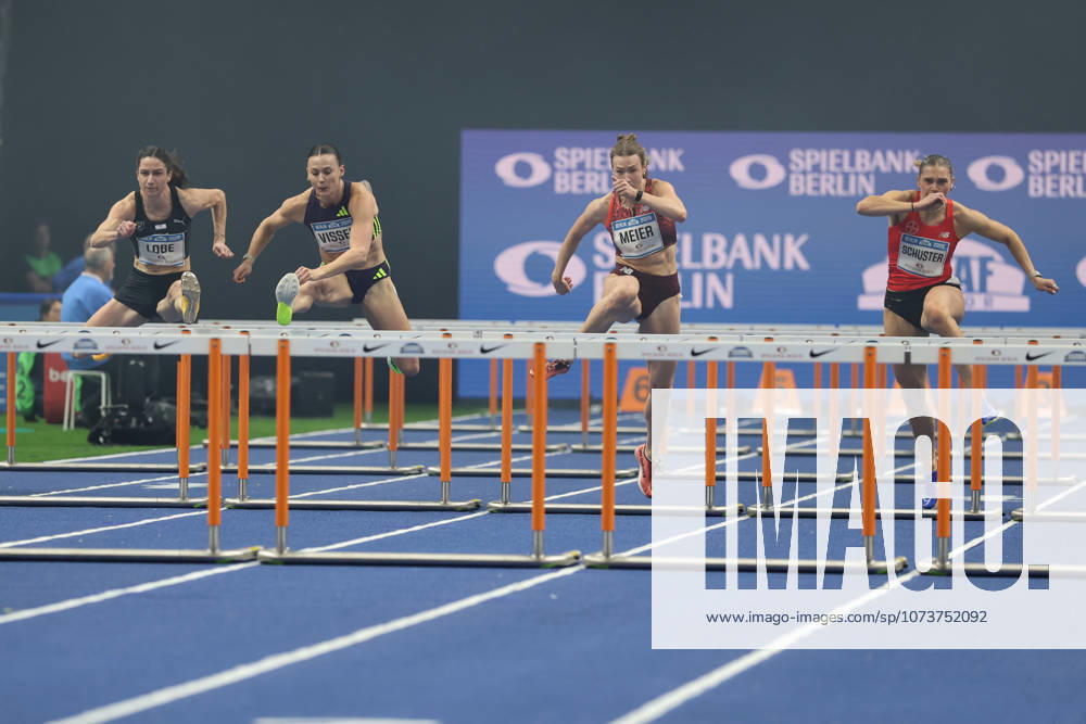 from left: Ricarda LOBE (GER), 60m Hurdles Women, Nadine VISSER (NED), 60m Hurdles Women, Two-time European champion 100-metre hurdles, Marlene MEIER (GER), 60m Hurdles Women, Franziska SCHUSTER (GER), 60m Hurdles Women, during the ISTAF Indoor Berlin at Uber Arena Berlin, March 6, 2026 in Berlin, Germany. Berlin Germany