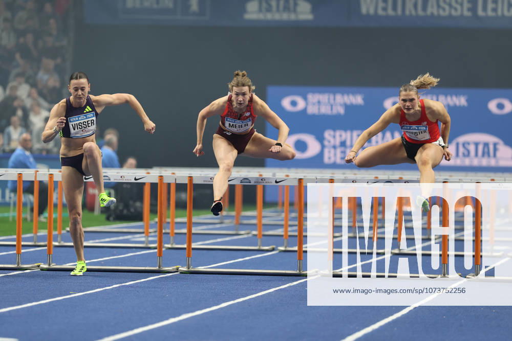 Nadine VISSER (NED), 60m Hurdles Women, Two-time European champion 100-metre hurdles, Marlene MEIER (GER), 60m Hurdles Women, Franziska SCHUSTER (GER), 60m Hurdles Women, during the ISTAF Indoor Berlin at Uber Arena Berlin, March 6, 2026 in Berlin, Germany. Berlin Germany