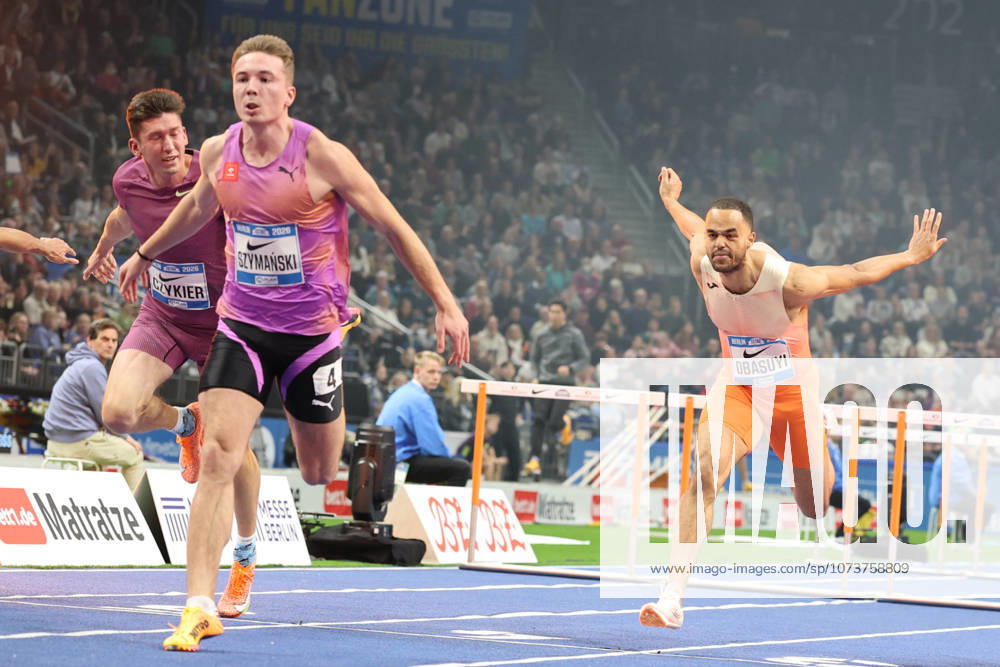 Jakub SZYMAÅƒSKI (POL), 60m Hurdles Men, Michael OBASUYI (BEL), 60m Hurdles Men, during the ISTAF Indoor Berlin at Uber Arena Berlin, March 6, 2026 in Berlin, Germany. Berlin Germany