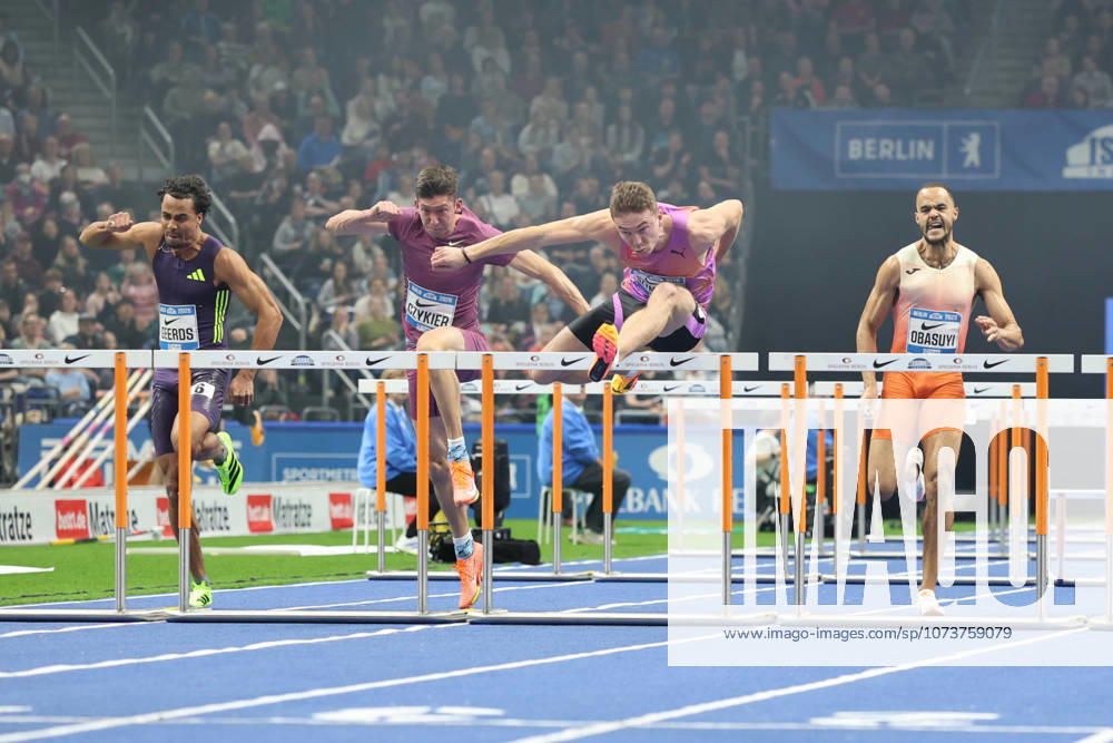Job GEERDS (NED), 60m Hurdles Men, Damian CZYKIER (POL), 60m Hurdles Men, Jakub SZYMAŃSKI (POL), 60m Hurdles Men, Michael OBASUYI (BEL), 60m Hurdles Men, during the ISTAF Indoor Berlin at Uber Arena Berlin, March 6, 2026 in Berlin, Germany. Berlin Germany