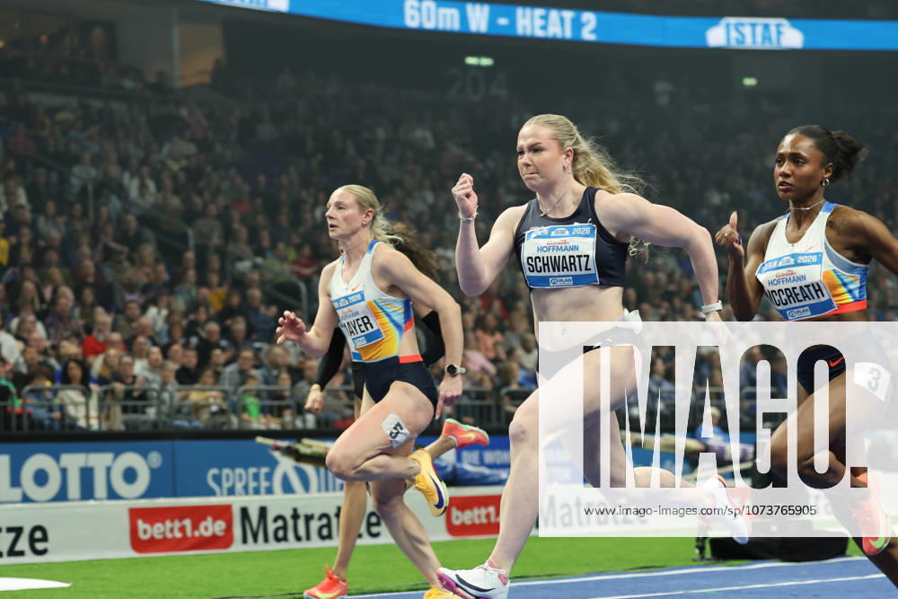 Sina MAYER (GER), 60m Women, Philina Marianne SCHWARTZ (GER), 60m Women, Sade MCCREATH (CAN), 60m Women, during the ISTAF Indoor Berlin at Uber Arena Berlin, March 6, 2026 in Berlin, Germany. Berlin Germany