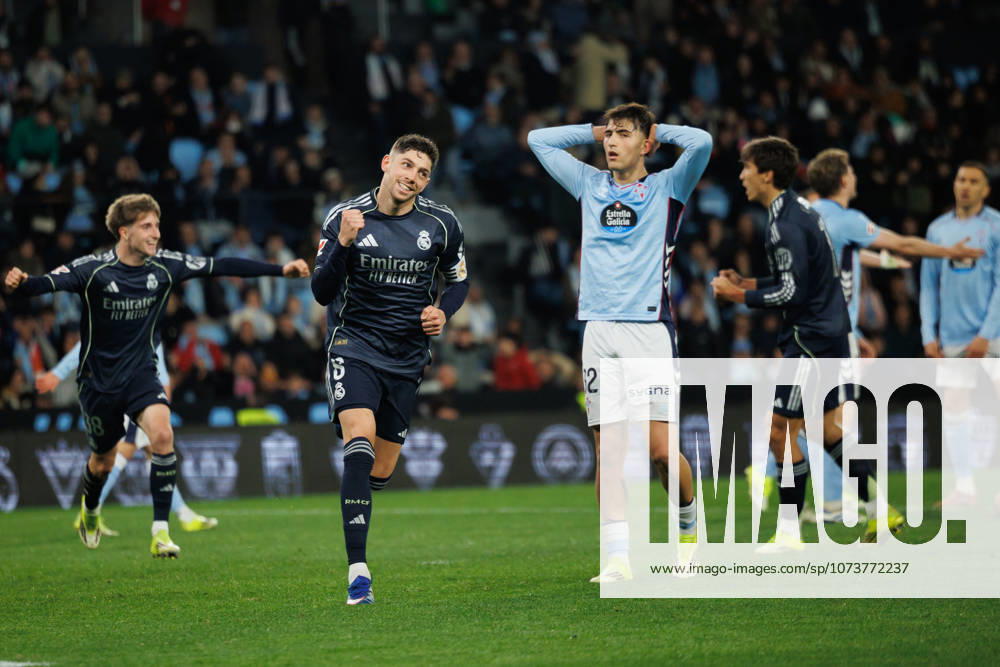 Federico Fede Valverde seen celebrating after scoring goal during LaLiga EA Sports game between teams of RC Celta de Vigo and Real Madrid CF at Estadio de Balaidos (Maciej Rogowski Ball Raw Images) Vigo Estadio de Balaidos Spain