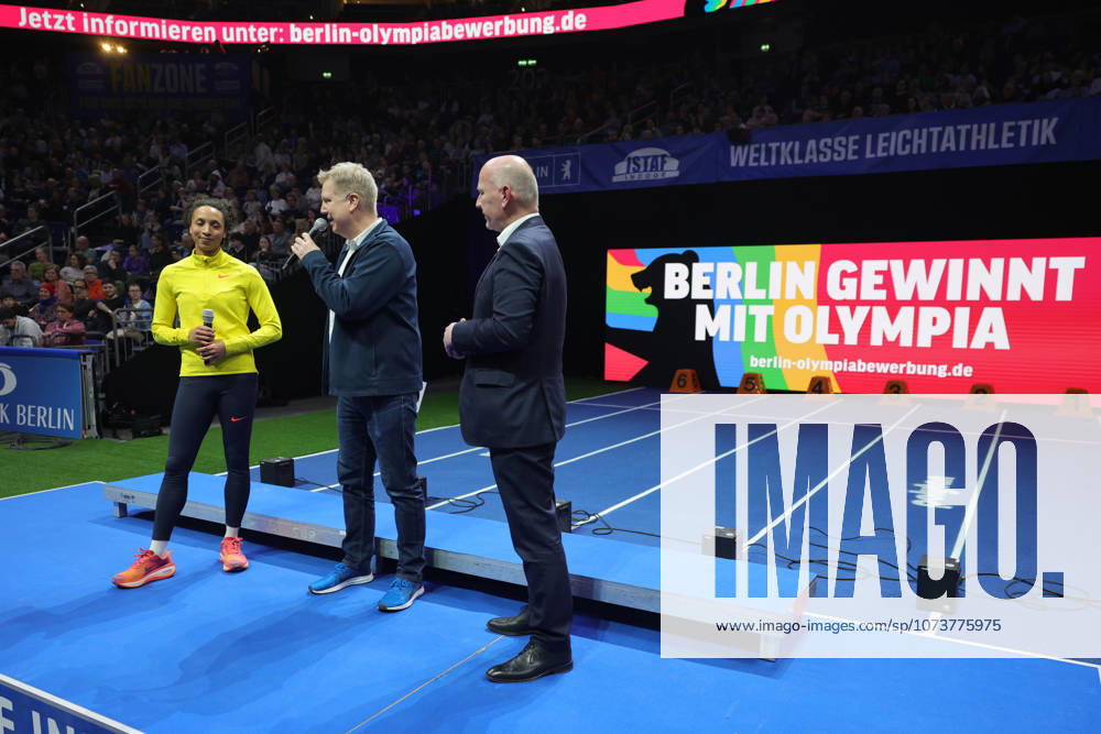 Regierender Bürgermeister von Berlin Kai Wegner and Malaika MIHAMBO (GER), Long Jump Women advertise for the Olympic application of Berlin, during the ISTAF Indoor Berlin at Uber Arena Berlin, March 6, 2026 in Berlin, Germany. Berlin Germany