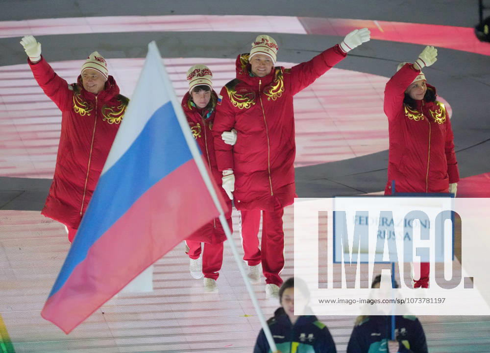 (260307) -- VERONA, March 7, 2026 -- Members of the delegation of Russia parade during the opening ceremony of Milan-Cortina 2026 Paralympic Winter games, Winterspiele,Spiele, Summer games at Verona Olympic Arena in Verona, Italy, March 6, 2026. ) (SP)ITALY-VERONA-PARALYMPIC WINTER GAMES-OPENING CEREMONY CaixYang