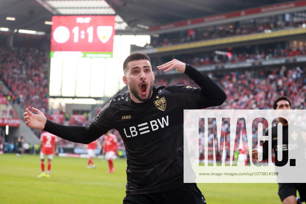 07 03 26 1 FSV Mainz 05 VfB Stuttgart Germany, Mainz, 07 03 2026, Football, Bundesliga, Season 2025 2026, 1 FSV Mainz 05 VfB Stuttgart Deniz Undav VfB Stuttgart Jubel Tor 1 2 Undav