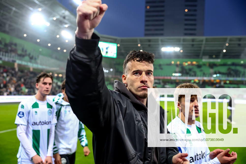 2026-03-07 FC Groningen v Ajax - Dutch Eredivisie GRONINGEN, NETHERLANDS - MARCH 7: Goalkeeper Etienne Vaessen of FC Groningen celebrate the win during the Dutch Eredivisie match between FC Groningen and Ajax at Stadion Euroborg on March 7, 2026 in Groningen, Netherlands. Groningen Stadion Euroborg Netherlands Content not available for redistribution in The Netherlands directly or indirectly through any third parties.