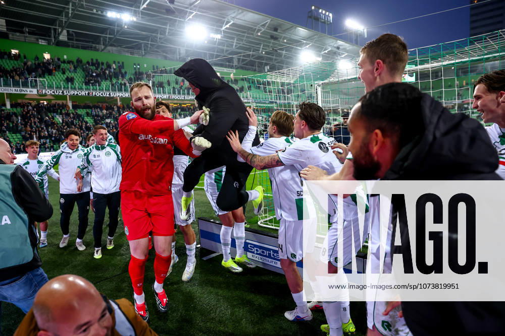 2026-03-07 FC Groningen v Ajax - Dutch Eredivisie GRONINGEN, NETHERLANDS - MARCH 7: players of FC Groningen celebrate the win during the Dutch Eredivisie match between FC Groningen and Ajax at Stadion Euroborg on March 7, 2026 in Groningen, Netherlands. Groningen Stadion Euroborg Netherlands Content not available for redistribution in The Netherlands directly or indirectly through any third parties.