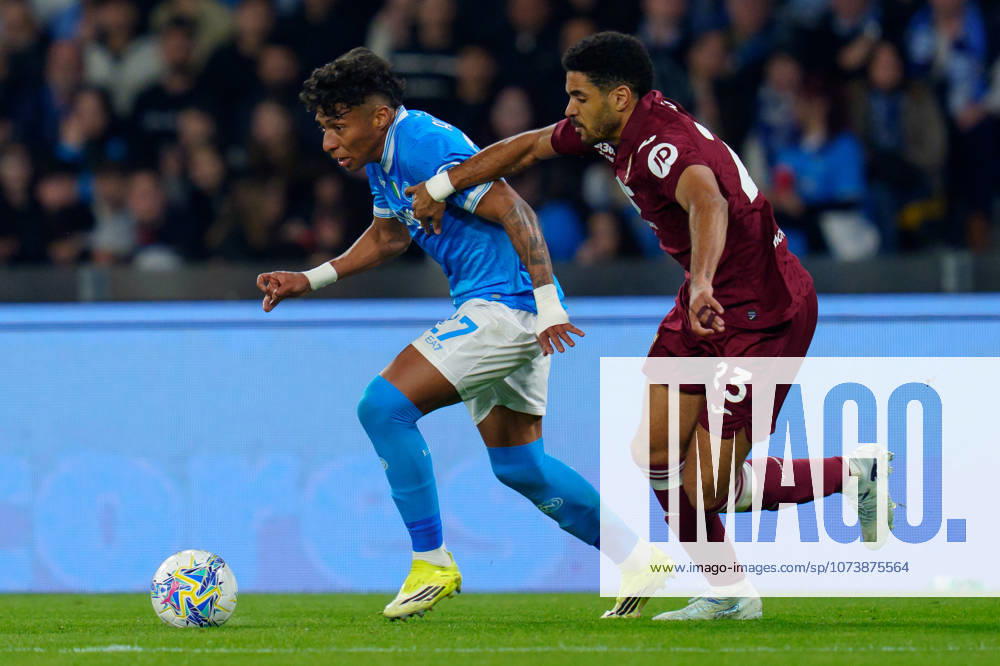 SSC Napoli v Torino FC - Serie A Enilive Alisson Santos of SSC Napoli and Saul Coco of Torino FC compete for the ball during the serie Serie A Enilive match between SSC Napoli and Torino FC at Stadio Diego Armando Maradona on March 6, 2026 in Naples, Italy Naples Stadio Diego Armando Maradona Naples Italy