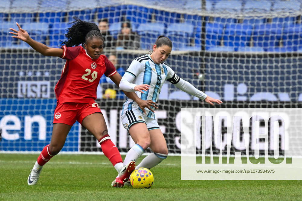 SheBelieves Cup match between Canada and Argentina at Sports Illustrated Stadium in Harrison, NJ, USA - 07 Mar 2026 Aldana Cometti (6) of Argentina and Annabelle Chukwu (29) of Canada are seen battling for the ball during the SheBelieves Cup match between Canada and Argentina at Sports Illustrated Stadium in Harrison, NJ on March 7, 2026. Canada defeated Argentina 3-2 on penalties after regulation ended in a scoreless draw. SheBelieves Cup match between Canada and Argentina at Sports Illustrated Stadium in Harrison, NJ. Harrison United States