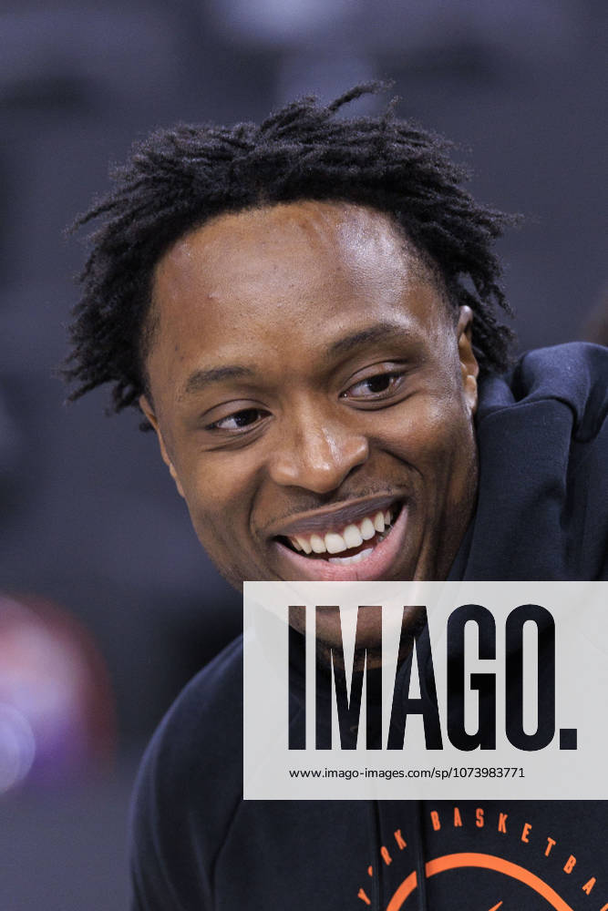 OG Anunoby 8 of the New York Knicks during warm ups prior to their regular season NBA, Basketball Herren, USA game against the Los Angeles Clippers on Monday March 9, 2026 at Intuit Dome in Inglewood, California. ARIANA RUIZ PI Inglewood USA - ZUMAp124 20260309_zaa_p124_046