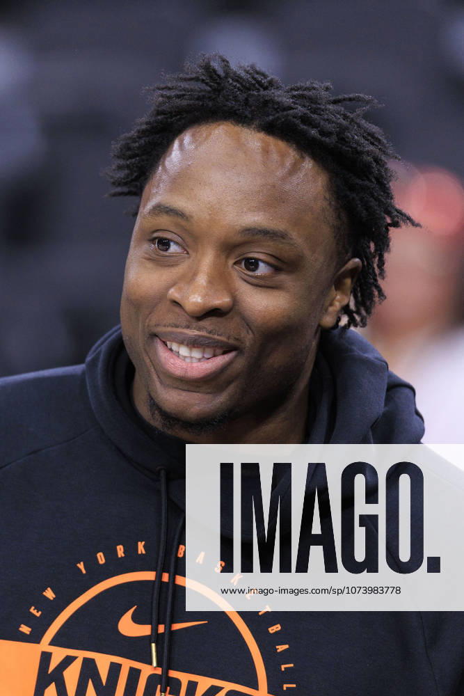 OG Anunoby 8 of the New York Knicks during warm ups prior to their regular season NBA, Basketball Herren, USA game against the Los Angeles Clippers on Monday March 9, 2026 at Intuit Dome in Inglewood, California. ARIANA RUIZ PI Inglewood USA - ZUMAp124 20260309_zaa_p124_038