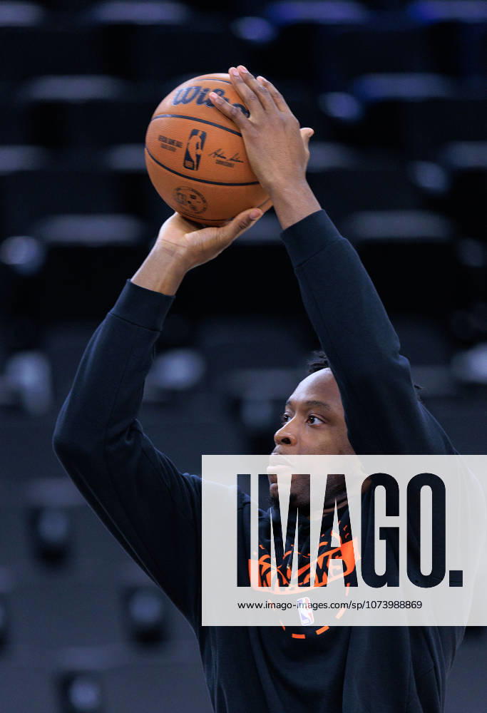 OG Anunoby 8 of the New York Knicks during warmups prior to a 2026 NBA, Basketball Herren, USA regular season game against the New York Knicks on Monday March 9, 2026 at Intuit Dome Arena in Inglewood, California. Clippers defeat Knicks, 126-118. JAVIER ROJAS PI Inglewood USA - ZUMAp124 20260309_zaa_p124_150
