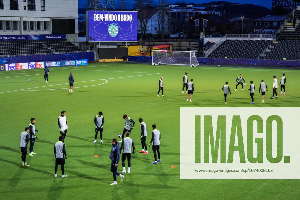 Football, press conference with Sporting Bodo, Norway 20260310 Sporting players during a training session with Sporting at Aspmyra stadium before the Champions League football match against Bodo Glimt Photo Fredrik Varfjell NTB Bodo Norway RESTRICTED USE FOR BETTING COMPANIES