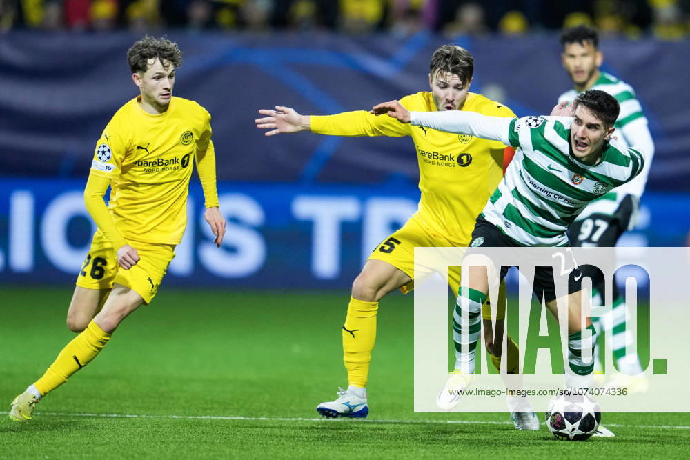 Football, Champions League 2025 2026 Bodo Glimt Sporting Lisbon Bodo, Norway 20260311 Sportings Ivan Fresneda and Bodo Glimts Fredrik Bjorkan during the football match in the Champions League between Bodo Glimt and Sporting Lisboa at the Aspmyra stadium Photo Fredrik Varfjell NTB Bodo Norway RESTRICTED USE FOR BETTING COMPANIES