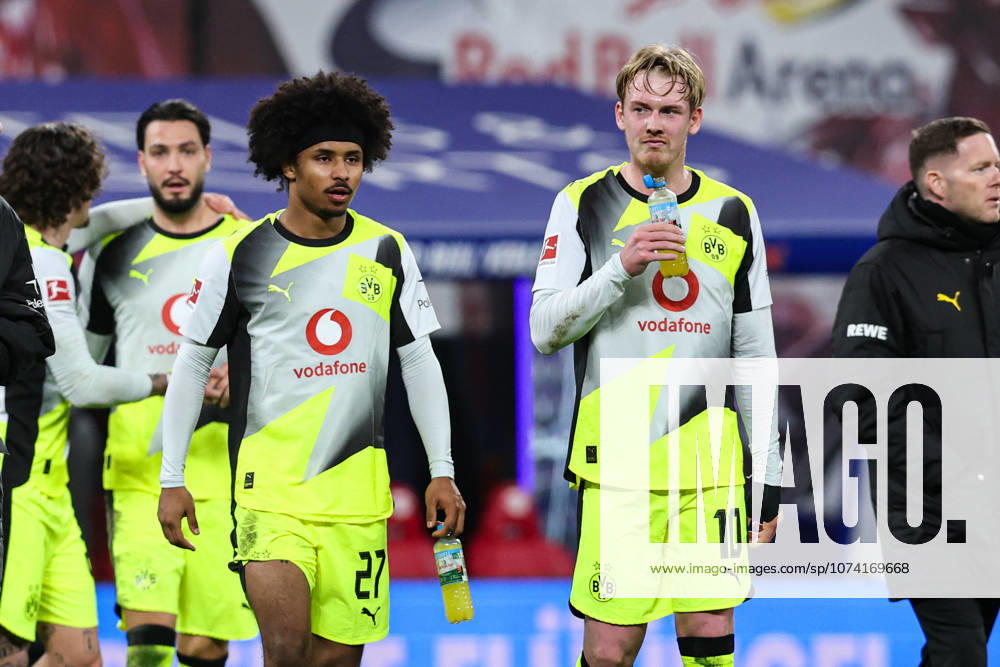 Julian Brandt Borussia Dortmund,10 and Karim Adeyemi Borussia Dortmund,27 1 Soccer Bundesliga Season 2025 2026 RB Leipzig vs Borussia Dortmund at the Red Bull Arena in Leipzig Action,Soccer,Germany,Man,Men