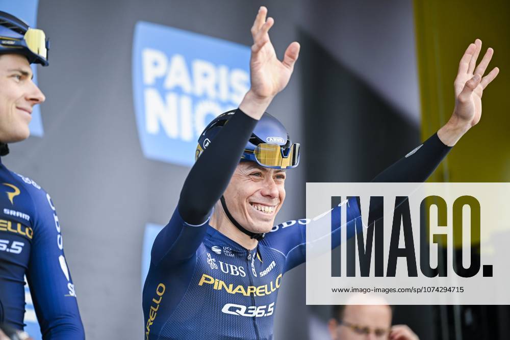 Paris Nice 2026 Stage 8 NICE, FRANCE - MARCH 15 : De La Cruz David (ESP) of Pinarello Q36.5 Pro Cycling Team on stage before the start of the race during stage 8 of the 84th edition of Paris - Nice an UCI World Tour 2.UWT cycling road race stage for Men Elite of 145 km with start in Nice and finish in Nice on March 15, 2026 in Nice, France, 15 03 2026 ( Motordriver Guy De Vuyst - Nice France