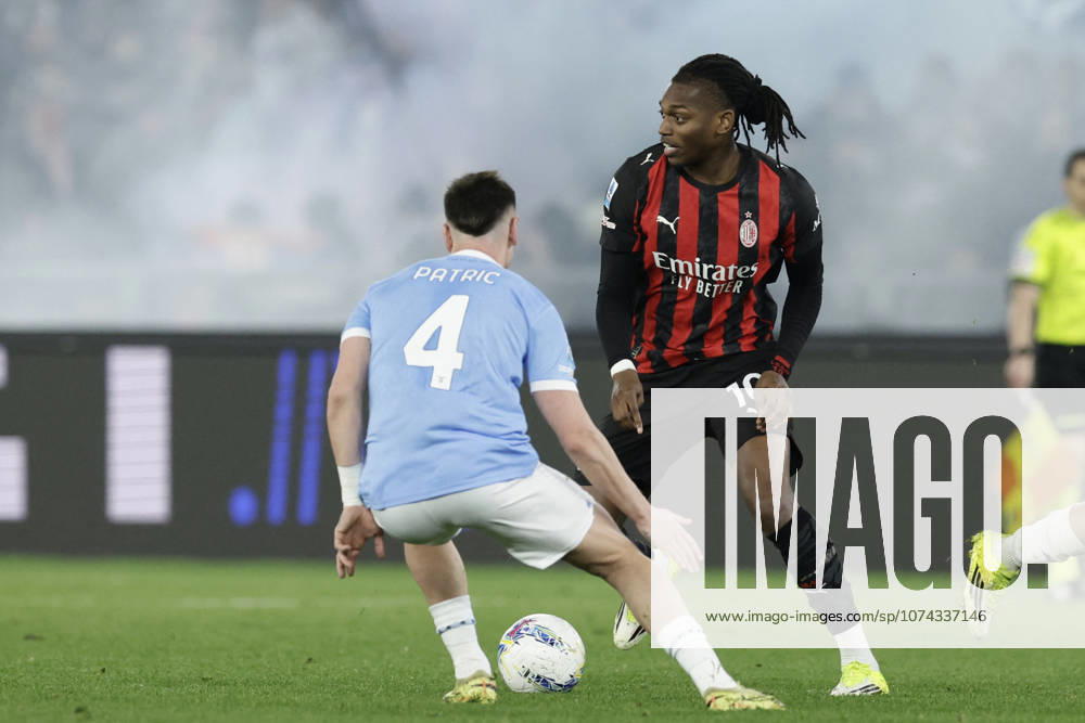 CALCIO - Serie A - SS Lazio vs AC Milan Milan s Portuguese forward Rafael Leao challenges for the ball with lazio s Spanish defender Patric during the Serie A football match SS Lazio vs AC Milan at Olimpico Stadium on March 15, 2026, in Rome. Rome Italy