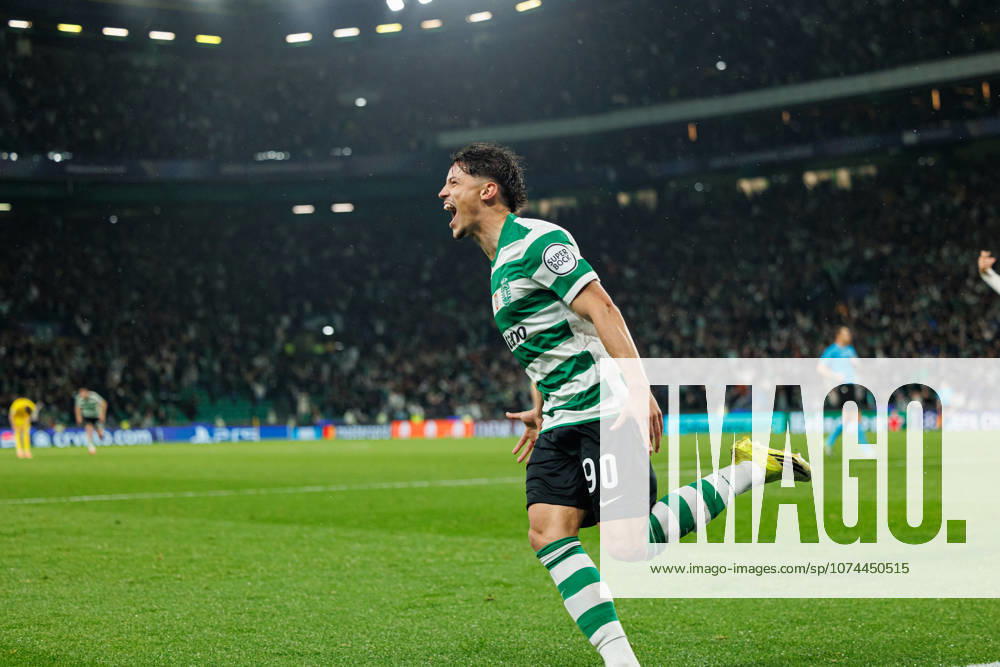Rafael Nel seen celebrating after goal during UEFA Champions League Round of 16 game between teams of Sporting CP and FK Bodo Glimt at Estadio Jose Alvalade (Maciej Rogowski Ball Raw Images) Lisbon Estadio Jose Alvalade Portugal