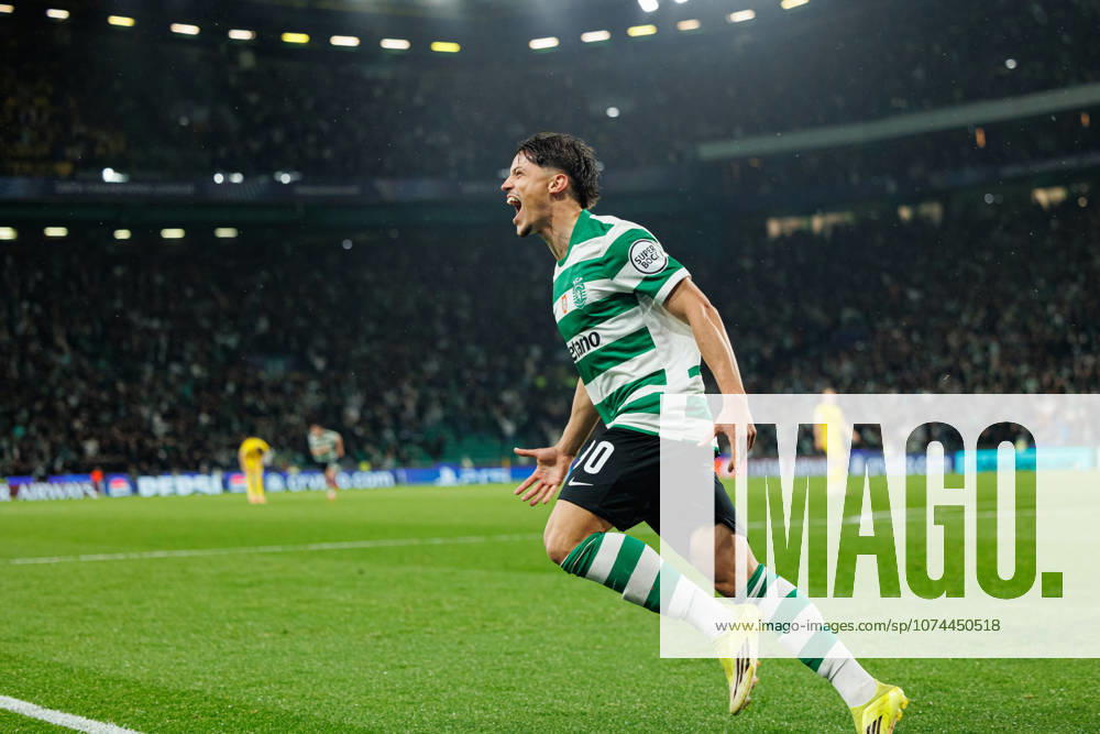 Rafael Nel seen celebrating after goal during UEFA Champions League Round of 16 game between teams of Sporting CP and FK Bodo Glimt at Estadio Jose Alvalade (Maciej Rogowski Ball Raw Images) Lisbon Estadio Jose Alvalade Portugal