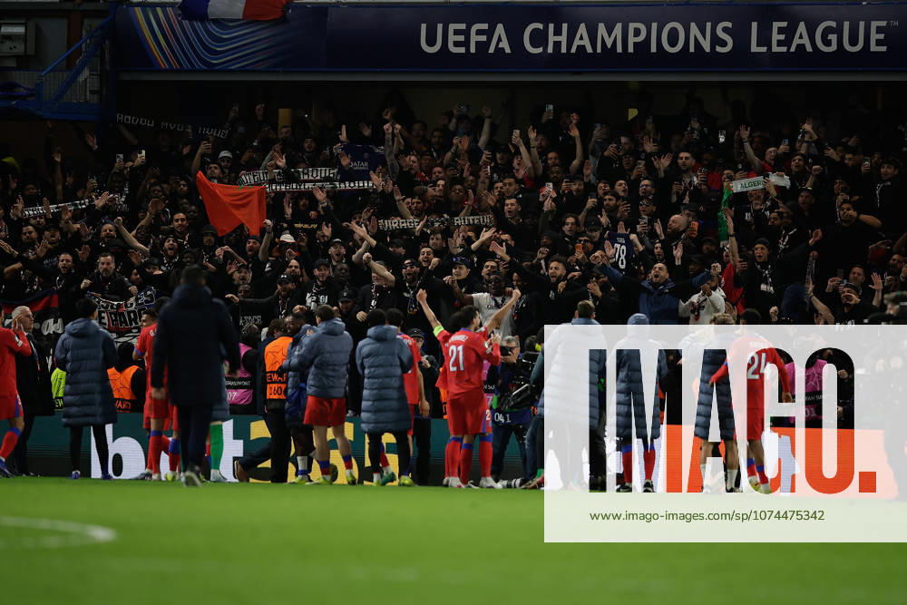 UEFA Champions League match between Chelsea and Paris Saint Germain Paris Saint Germain players applaud their fans after the match UEFA Champions League match between Chelsea and Paris Saint Germain at Stamford Bridge in London, Britain