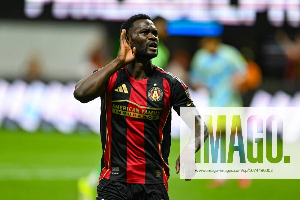 ATLANTA, GA - MARCH 14: Emmanuel Latte Lath 9 of Atlanta reacts after scoring a first-half goal during the MLS, Fussball Herren, USA match between the Philadelphia Union and Atlanta United FC on March 14th, 2026 at Mercedes-Benz Stadium in Atlanta, GA. (Photo by Rich von Biberstein Icon Sportswire) SOCCER: MAR 14 MLS Atlanta United vs Philadelphia Union Icon260314004