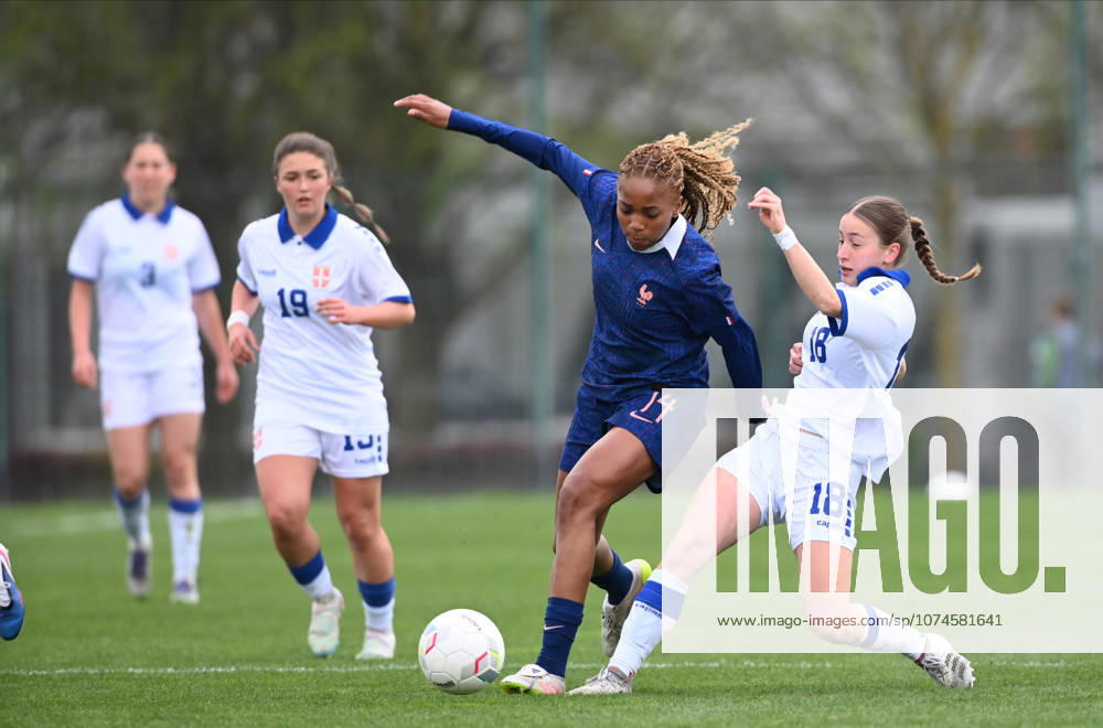 WU17 SERBIA vs FRANCE SHARLIE YERRO, football player of WU17 France, during the European Qualifying match against Serbia, and LANA ADZIC, at Sports Center of FA of Serbia. Stara Pazova, 17.03.2026. photo: Nebojsa Parausic MN Press FOOTBALL, WU17, UEFA, SERBIA, FRANCE, WOMEN Stara Pazova Sports Center of FA of Serbia Serbia