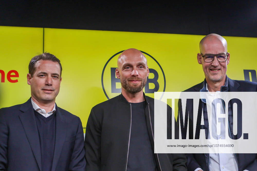 Dortmund, Germany 25 March 2026 Press conference presentation of the new BVB Sports Director Nils Ole Book In the picture from left Managing Director Sport Lars Ricken BVB , the new BVB Sports Director Nils Ole Book BVB and Managing Director Carsten Cramer BVB at the press conference for the presentation of the new Sports Director DFB regulations prohibit any use of photographs as image sequences and or quasi photo