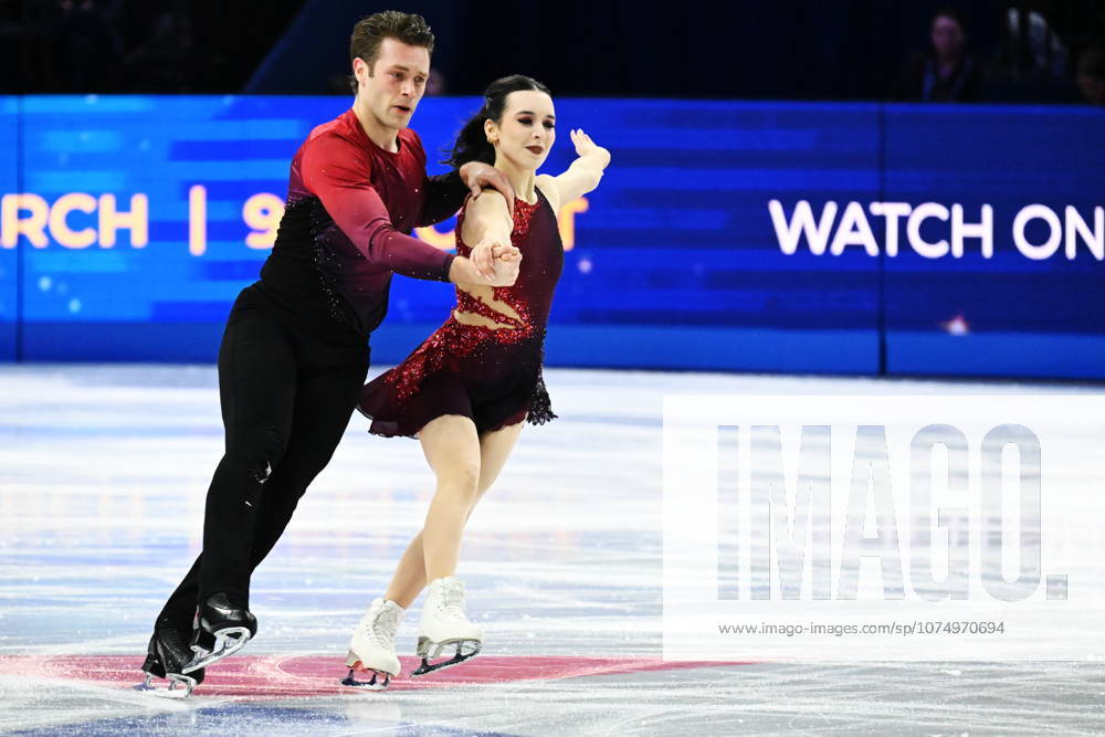 ISU Figure skating, Eiskunstlauf World Championship, WM, Weltmeisterschaft Pairs short in Prague, Czech Republic - 25 Mar 2026 Lia Pereira and Trennt Michaud of Canada perform their routine during the Pairs Short program at the ISU Figure Skating World Championships 2026 at the O2 Arena. ISU Figure Skating World Championships 2026 takes place from 24th to 29th of March. Prague Czech Republic