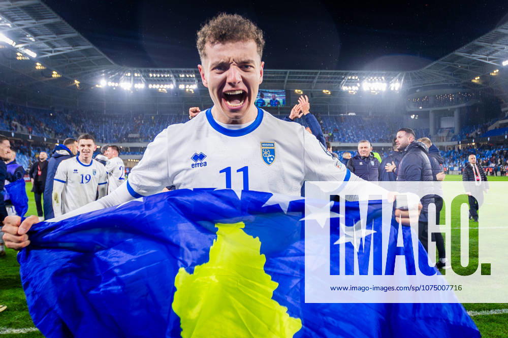 SLOVAKIA - KOSOVO Fisnik Asllani of Kosovo and TSG Hoffenheim celebrates during the knockout (KO) play off of FIFA World Cup, WM, Weltmeisterschaft, Fussball 2026 WM, Weltmeisterschaft, Fussball WM, Weltmeisterschaft, Fussball qualification football match between Slovakia and Kosovo. Narodny futbalovy stadion, National football stadium, Tehelne Pole, Bratislava, Slovakia, March 26, 2026. Photo by Branislav Racko