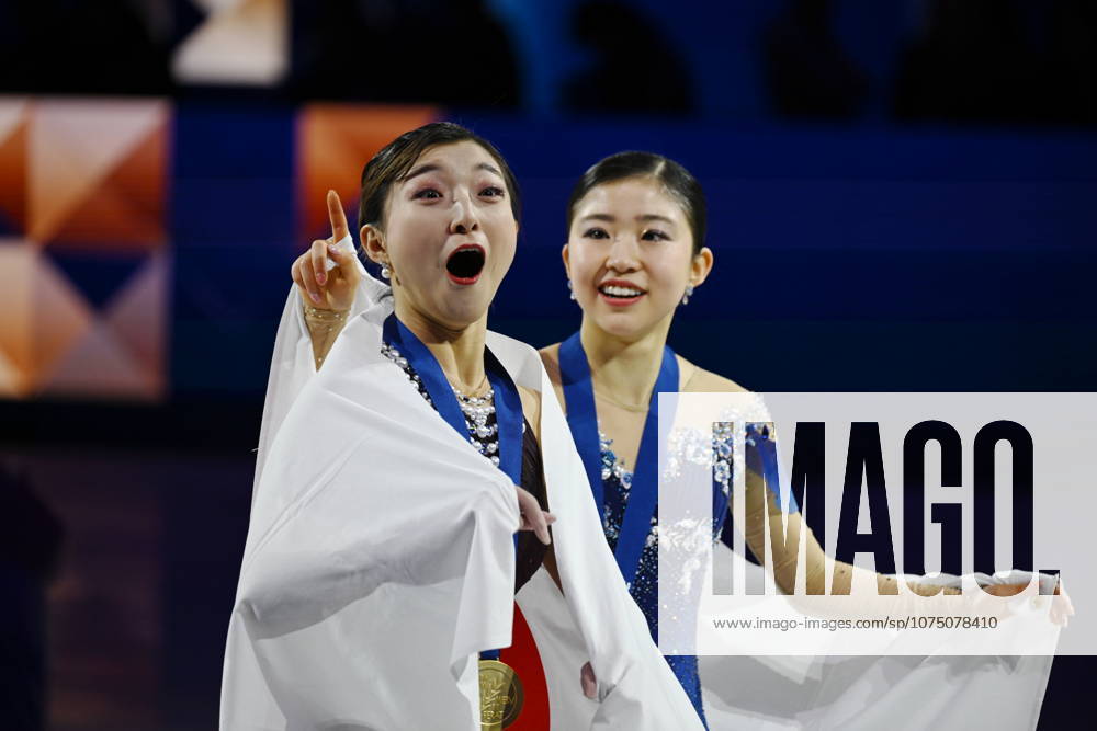 ISU Figure skating, Eiskunstlauf World Championships 2026 at the O2 Arena in Prague, Czech Republic - 27 Mar 2026 Gold medalist Kaori Sakamoto (R) and Silver medailist Mone Chiba both of Japan as seen during the medal ceremony for the Women competition at the ISU Figure Skating World Championships 2026 at the O2 Arena. ISU Figure Skating World Championships 2026 takes place from 24th to 29th of March in Prague, Czech Republic. Prague Czech Republic