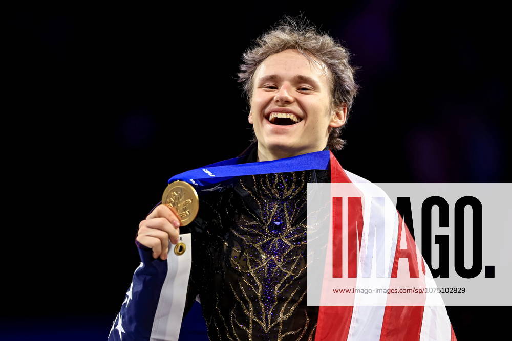 ISU Figure skating, Eiskunstlauf World Championships 2026 - Day 4 Ilia Malinin of United States celebrates after winning gold medal in the Men Free Skating during the ISU Figure Skating World Championships 2026 in Prague, Czech Republic, 28 March 2026. PRAGUE Czech Republic