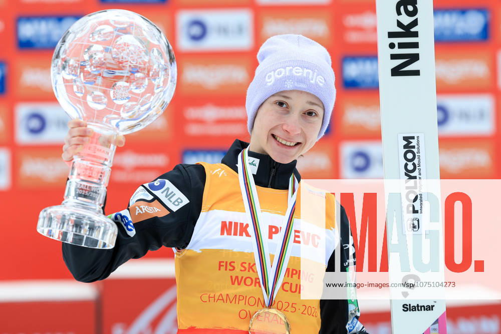 SKI FLYING - FIS WC Planica PLANICA,SLOVENIA,28.MAR.26 - NORDIC SKIING, Ski jumping, Skispringen, Ski, nordisch SKI FLYING - FIS World Cup, ladies. Image shows the rejoicing of Nika Prevc (SLO). Keywords: crystal globe. GEPAxpictures Buehner-Weinrauch