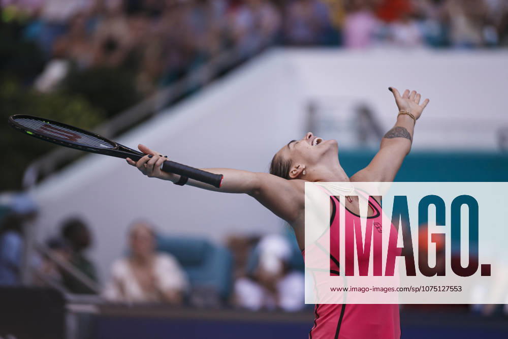 Miami Open Presented by Itau 2026 - March 27 Miami, Florida - March 27: play, react and celebrate during the Womens Singles Final match between Aryna Sabalenka and Coco Gauff of USA on day 12 of the Miami Open at Hard Rock Stadium on March 27, 2026 in Miami, Florida, United States.