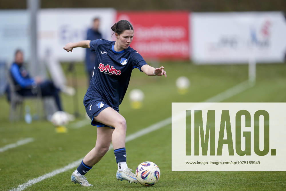 Victoria Säring TSG II, 27 , on the ball, cropped, full body, single image, single photo, action, action, 29 03 2026, St Leon Rot Germany , Soccer, Women, Regionalliga Süd, TSG 1899 Hoffenheim U20 SV 67 Weinberg, 29 03 2026, St Leon Rot Germany , Soccer, Women, Regionalliga Süd, TSG 1899 Hoffenheim U20 SV 67 Weinberg, DFB DFL REGULATIONS PROHIBIT ANY USE OF PHOTOGRAPHS AS IMAGE SEQUENCES AND OR QUASI VIDEO