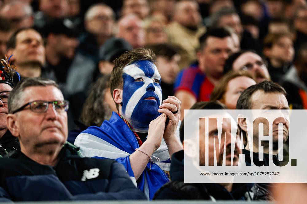 Ivory Coast vs Scotland - International Friendly, Länderspiel, Nationalmannschaft (Road to 26) - March 31st 2026 LIVERPOOL, ENGLAND - MARCH 31: A Scotland fan wearing facepaint of the Scottish flag looks on worried during the International Friendly between Ivory Coast and Scotland at Hill Dickinson Stadium, Liverpool, England on Tuesday 31 March Photo by Ben Booth Sportpix SIPA USA Liverpool Hill Dickinson Stadium Merseyside England