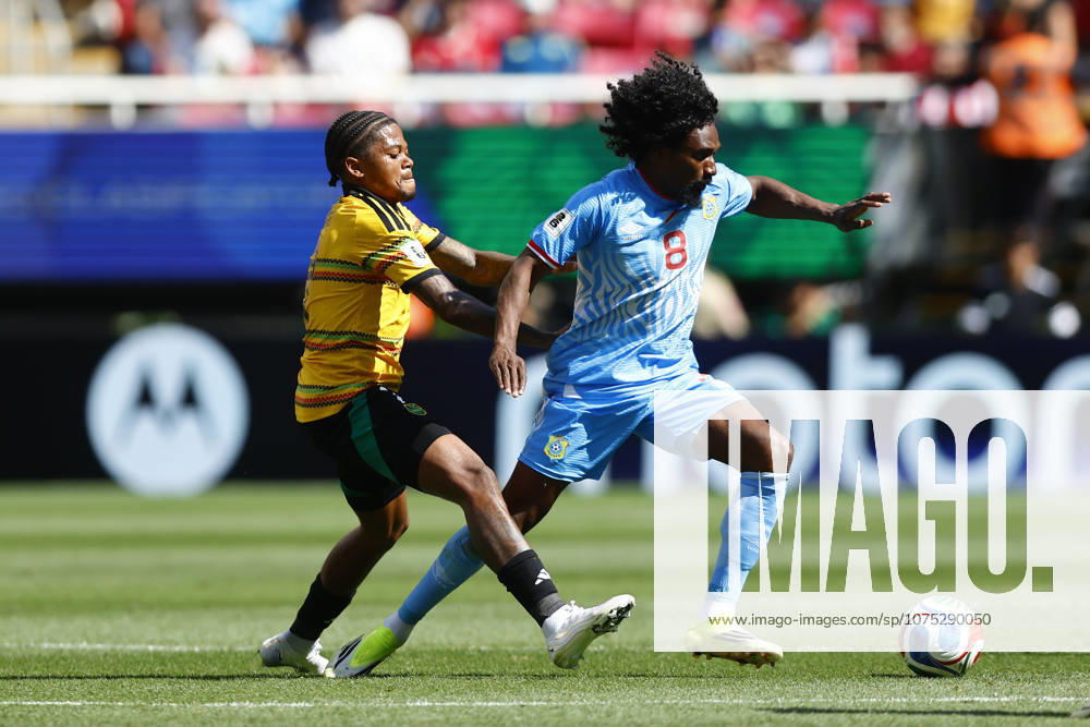 RD Congo v Jamaica - 2026 FIFA World Cup, WM, Weltmeisterschaft, Fussball Qualifying ZAPOPAN, MEXICO- MARCH 31: Samuel Moutoussamy (R) of RD Congo fights for the ball with Leon Bailey (L) of Jamaica during a World Cup 2026 playoff qualifying football match between RD Congo and Jamaica, at the Guadalajara Stadium in Zapopan, Mexico on March 31, 2026. Stringer Anadolu Zapopan Mexico. Editorial use only. Please get in touch for any other usage.