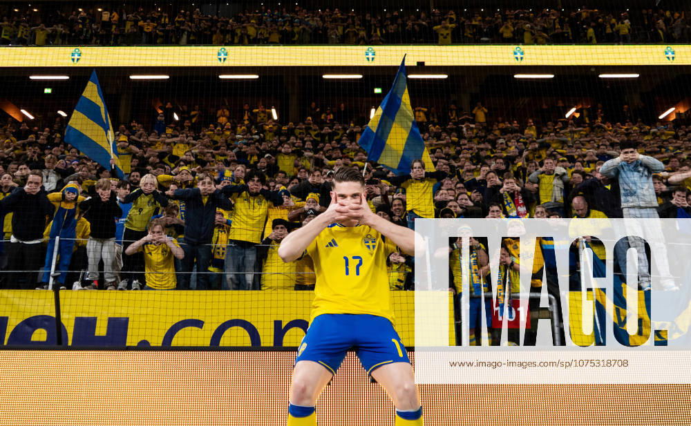 In this handout picture from the Swedish Football Association Viktor Gyökeres of Sweden is seen posing in front of spectators after the FIFA World Cup Qualifier play off final football match between Sweden and Poland on March 31, 2026 in Stockholm Photo David Gerd Swedish FA Handout BILDBYRAN bbeng fotboll football soccer fotball vm kval fifa world cup qualifier playoff play off final sverige sweden sverige a polen poland jubel