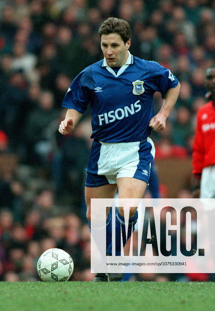 Manchester United, ManU V Ipswich Town, Premier League Geraint Williams of Ipswich Town on the ball during the Premier League match between Manchester United and Ipswich Town at Old Trafford on March 4, 1995 in Manchester, England. Manchester Old Trafford England United Kingdom