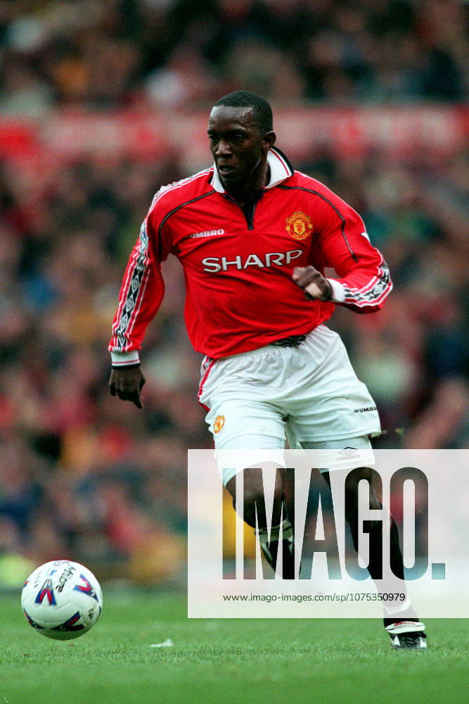 Manchester United, ManU V Everton, Premier League Dwight Yorke of Manchester United on the ball during the Premier League match between Manchester United and Everton at Old Trafford on March 21, 1999 in Manchester, England. Manchester Old Trafford England United Kingdom