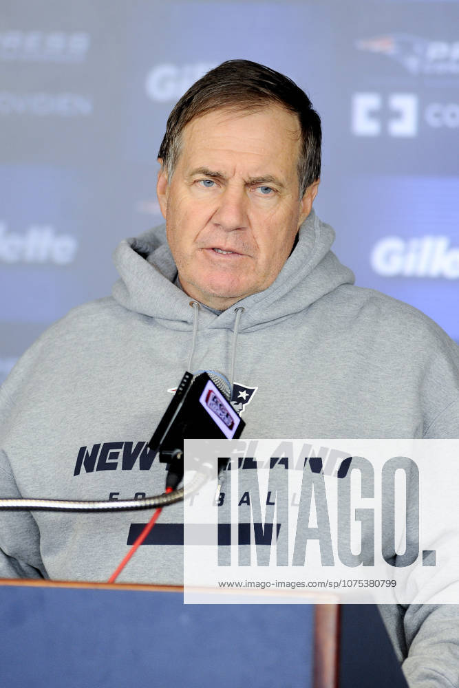 Foxborough, Massachusetts, USA - New England Patriots head coach Bill Belichick answers questions from the media prior to the start of the Patriots rookie mini camp at Gillette Stadium in Foxborough Massachusetts. Eric Canha CSM