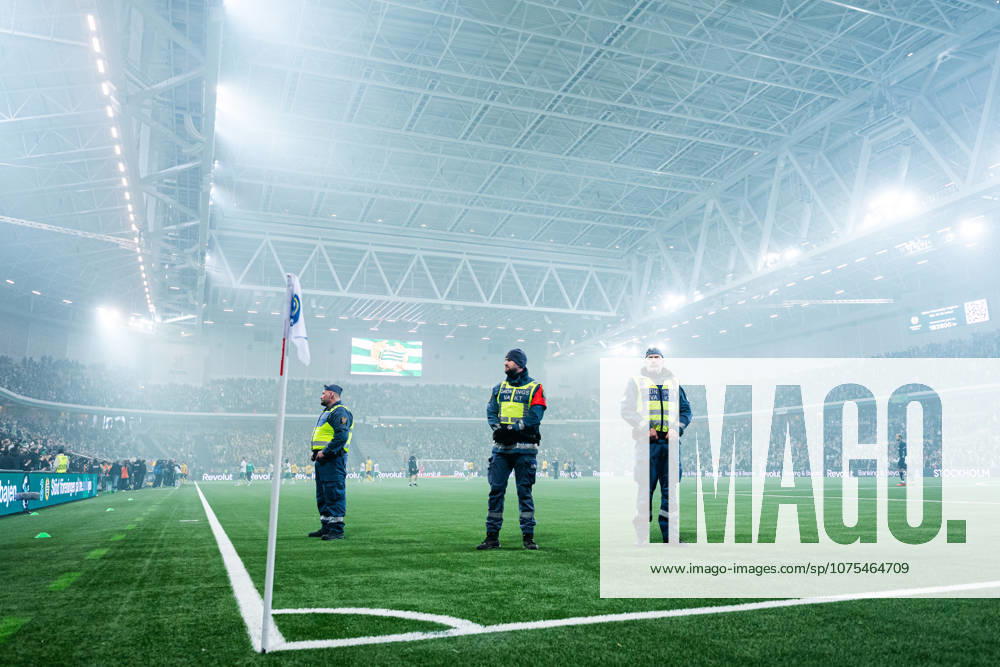 Security guards during the Allsvenskan football match between Hammarby and Mjällby on April 4, 2026 in Stockholm