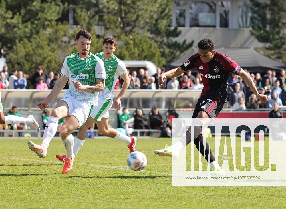 Soccer Season 2025 2026 Regionalliga Bayern 27 Matchday 1 FC Nürnberg FCN II Club SpVgg Greuther Fürth II Kleeblatt U23 DaMa Noah Maboulou 37, 1 FC Nürnberg FCN II with shot on goal
